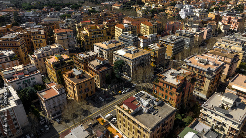 Aerial view of houses and buildings in the Parioli district in Rome, Italy. Located in the city center, it is one of the most valuable neighborhoods in the Italian capital.
