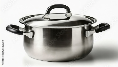 One stainless steel cookware kitchen cooking pot isolated on white background. 