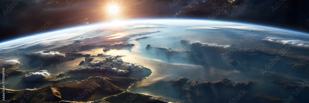 Earth's Grandeur: A Breathtaking Perspective from Space, Showcasing Diverse Terrains and Natural Wonders. 3:1 Banner style. Earth's Grandeur: A Breathtaking Perspective from Space, Showcasing Diverse Terrains and Natural Wonders. 3:1 Banner style.