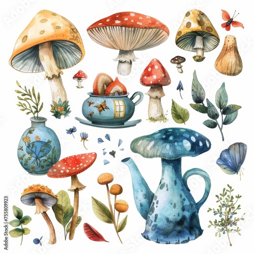 Explore the charm of Wonderland through our watercolor clipart collection, brimming with whimsical elements reminiscent of Alice's adventures, perfect for adding a dash of magic to your creations.