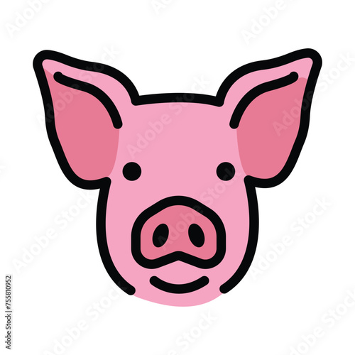 Pig face, pig head vector icon design. Isolated pork, bacon, farming,  gluttony, messiness, lucky sign design.