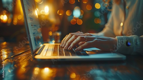Corporate Workspace – Modern Businesswoman Typing on Laptop Keyboard, Digital Tablet Reflection