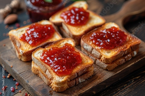 toasts with fruits jam on kitchen table professional advertising food photography