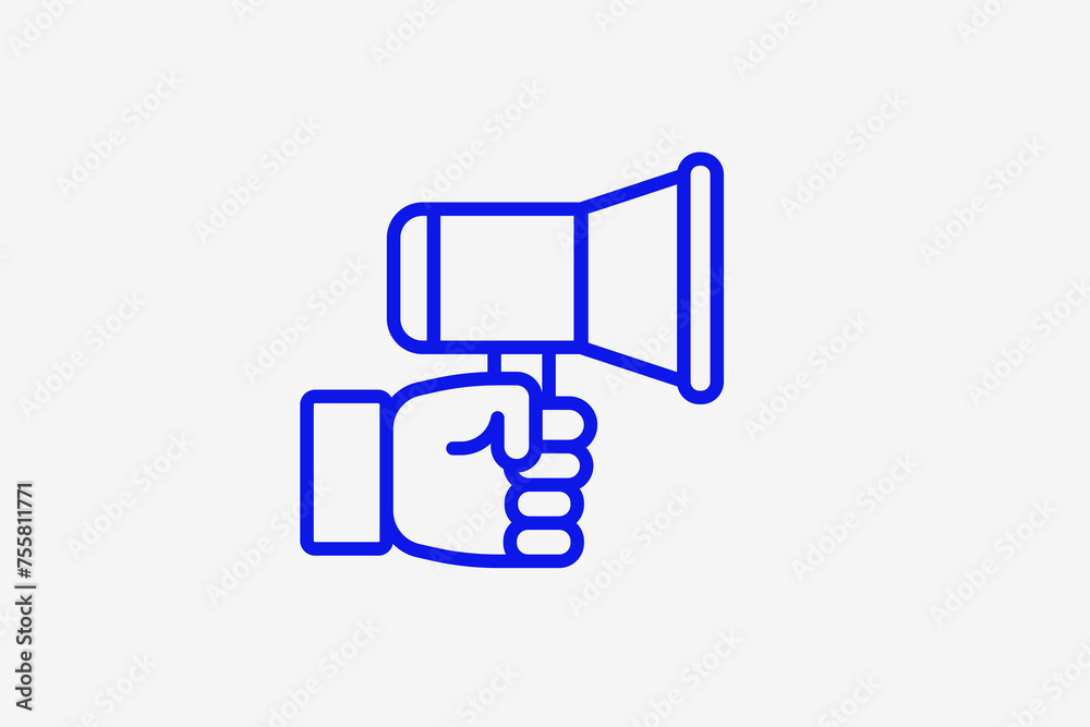 hand holding loudspeaker illustration in line style design. Vector illustration. hand holding loudspeaker illustration in line style design. Vector illustration.
