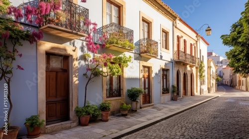Pension in a historic district with cobblestone streets and charming architecture © Cloudyew