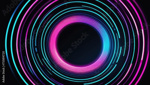 Glowing lines intertwine in a round formation, array of colors shifting from vibrant pinks to electric blues creating a sleek, minimalistic yet futuristic tech aura, abstract vector illustration