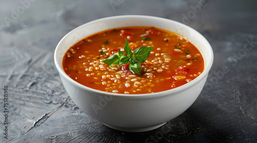 Hearty tomato lentil soup with fresh basil