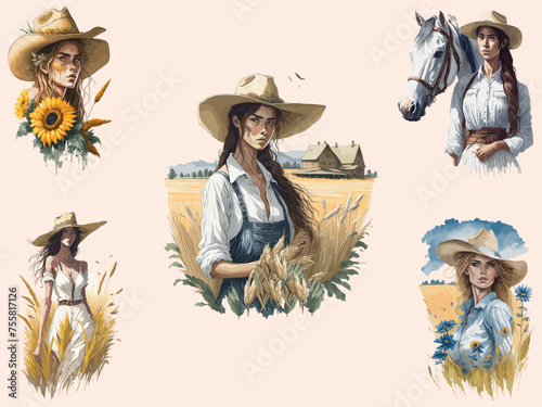 Countryside Girl, Woman with Cowboy Hat