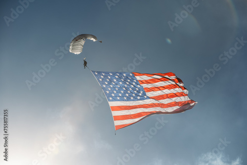 Skydivers with American Flag and Smoke 3