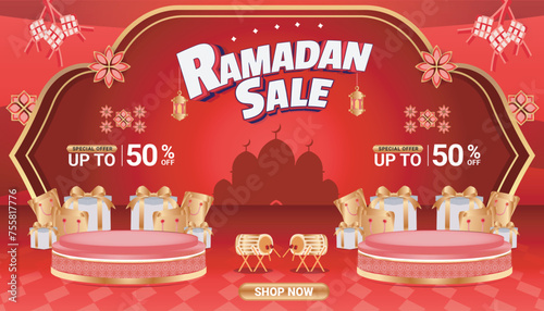 Banner Ramadan sale mubarak festival 3d text editable social media background 2