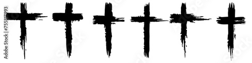 Set hand-drawn black grunge cross icons vector