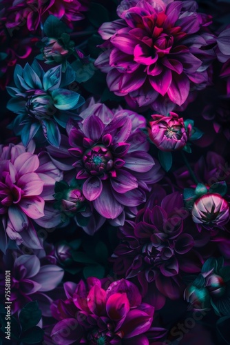 Bunch of Purple Flowers With Green Leaves