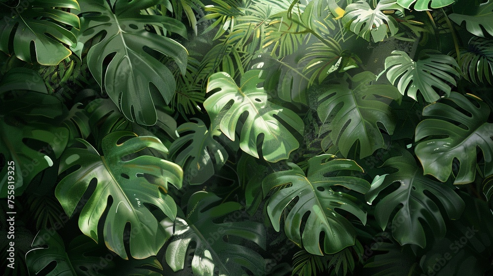Digital painting of Channel the sense of adventure and exploration associated with the tropical habitats of the Monstera plant into your graphic designs. Digital painting of Channel the sense of adventure and exploration associated with the tropical habitats of the Monstera plant into your graphic designs.