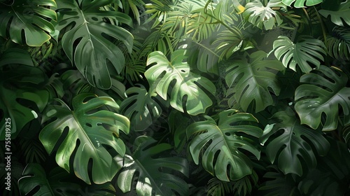 Digital painting of Channel the sense of adventure and exploration associated with the tropical habitats of the Monstera plant into your graphic designs.