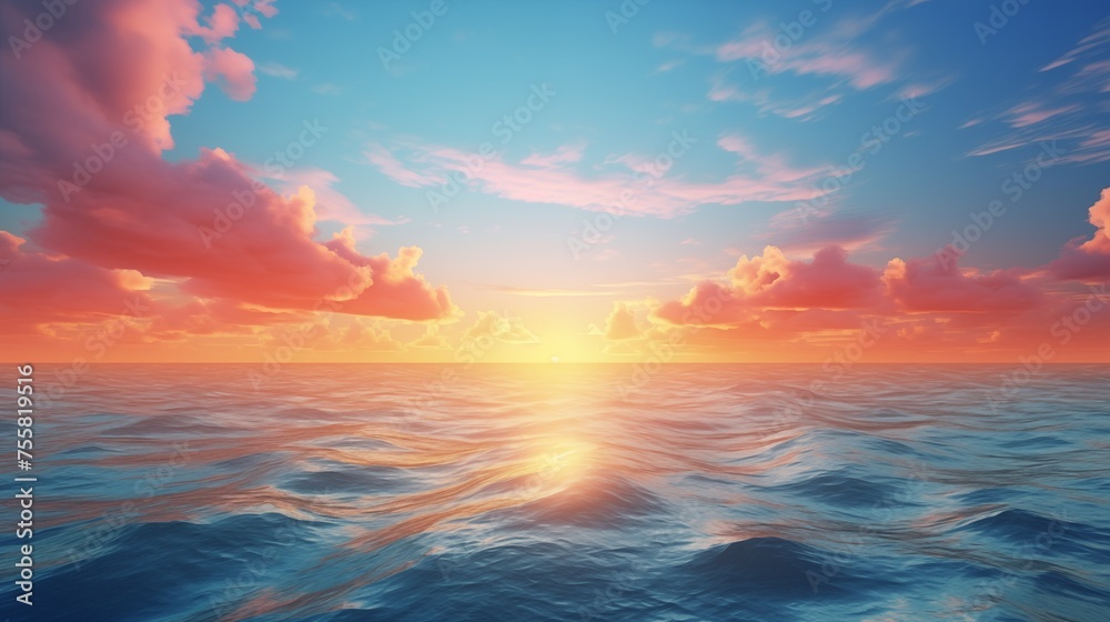 Clouds in the morning sky over the sea background pattern. Sunset or sunrise wallpaper. Decorative horizontal banner. Digital artwork raster bitmap illustration. AI artwork. Clouds in the morning sky over the sea background pattern. Sunset or sunrise wallpaper. Decorative horizontal banner. Digital artwork raster bitmap illustration. AI artwork.