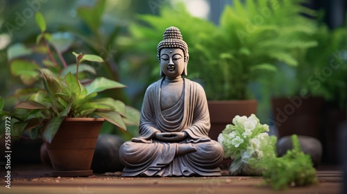 A buddha figure with a serene  meditative expression