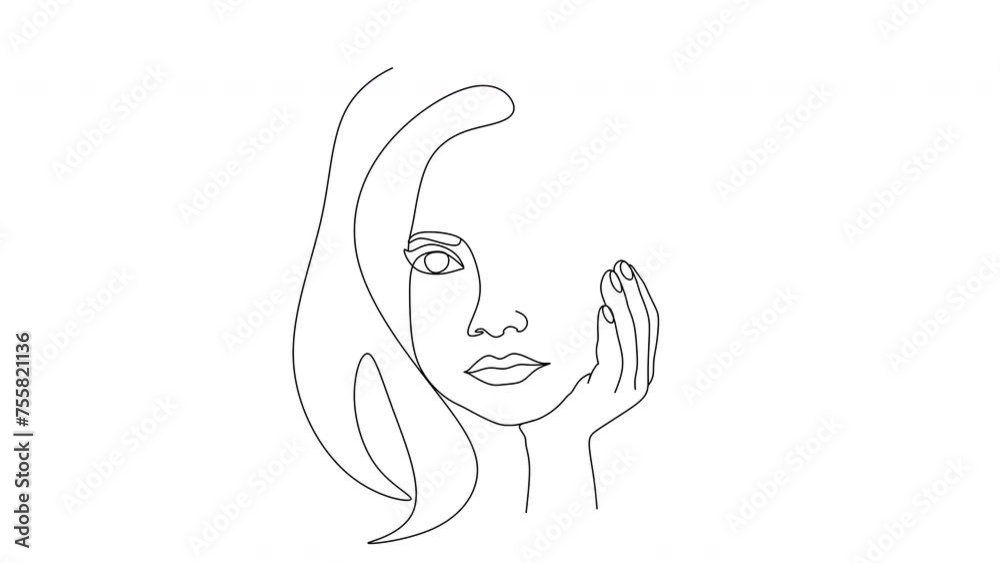 Abstract minimal female portrait, linear drawing. Logo, badge, label. Abstract minimal female portrait, linear drawing. Logo, badge, label.