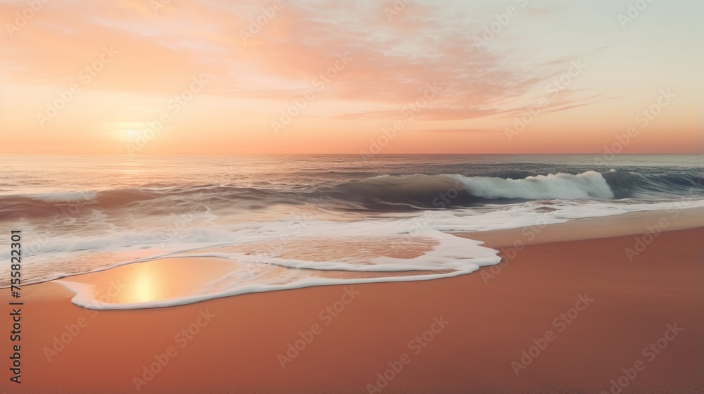 A tranquil beach sunrise with gentle waves