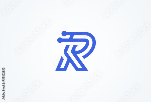 Letter R Technology Logo, letter R with tech style logo design inspiration, Flat Vector Logo Design, vector illustration