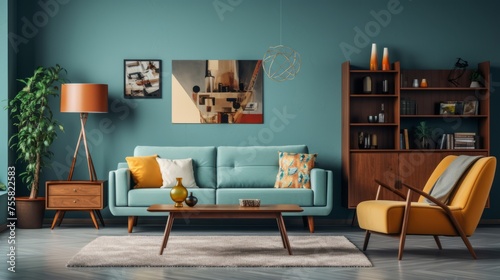 A vintage, retro inspired living room for a nostalgic ambiance © Cloudyew