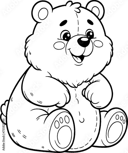 Ours ou ourson assis, personnage animal a colorier, dessin idéal pour livre et activité de coloriage enfant pendant les vacances. Dessin au trait. photo