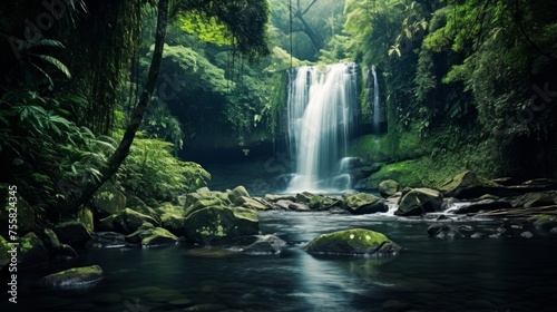 Waterfall in the middle of a lush green forest