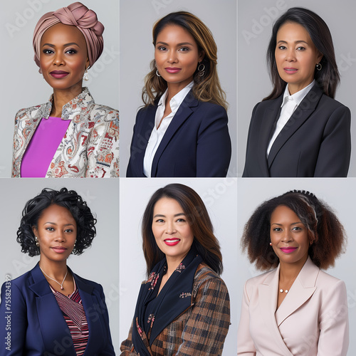 Las mujeres en la empresa como un activo importante dentro del mundo empresarial, mujeres al poder de diferentes etnias sonríen orgullosas de su labor.