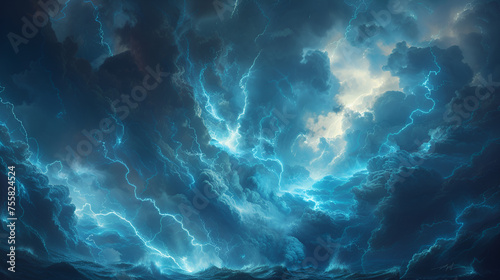  Blue fantasy lightning. generative ai 