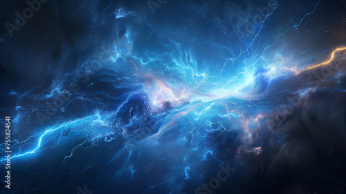  Blue fantasy lightning.  generative ai 