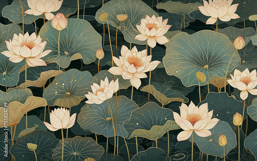 Lotus flower illustration with watercolor texture