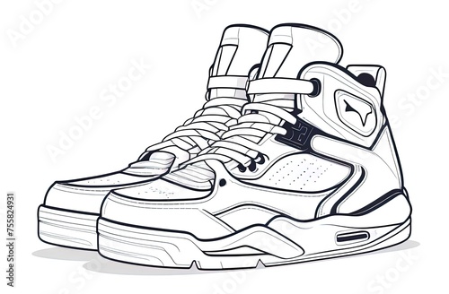 Sneakers.Coloring book antistress for children and adults. Illustration isolated on white background.Zen-tangle style.