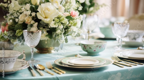 Wedding reception with vintage table settings © Cloudyew