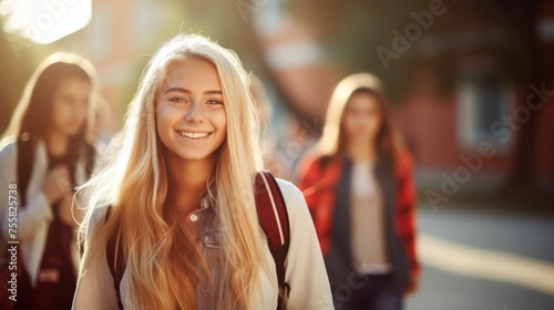 young high school student together with other students in background