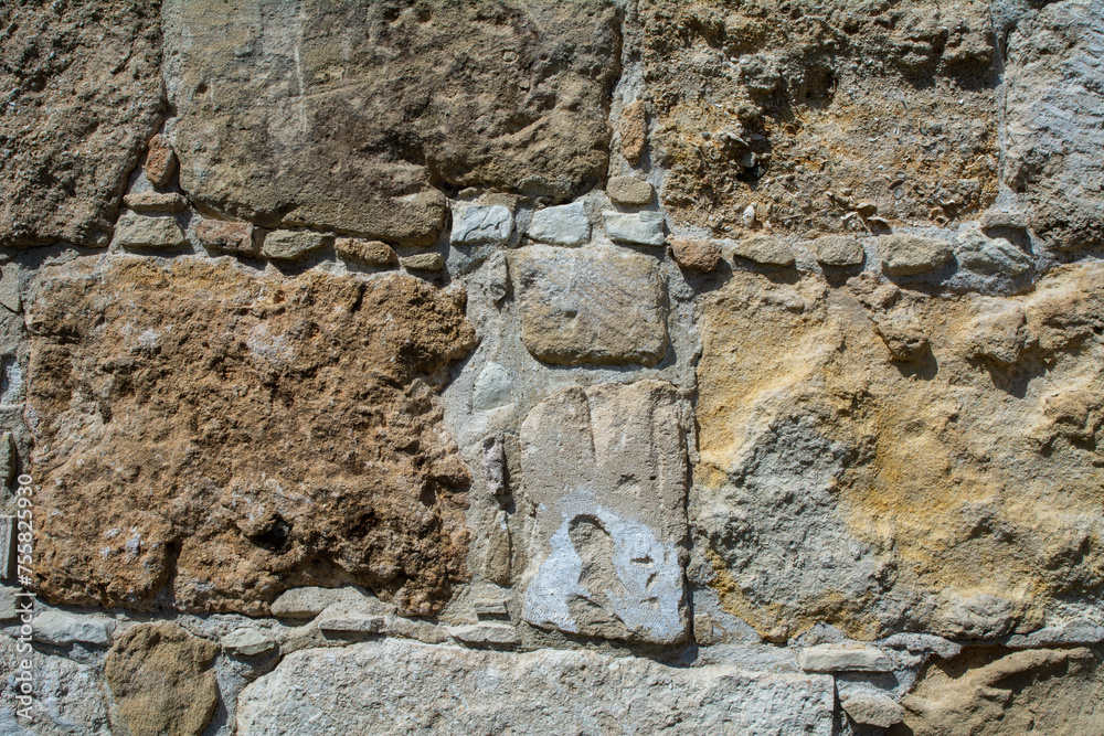 Close-up of a brown stone wall. Background image with copy space