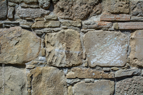 Close-up of a brown stone wall. Background image with copy space