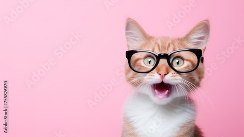Quirky kitty donning a pair of oversized glasses for a laugh