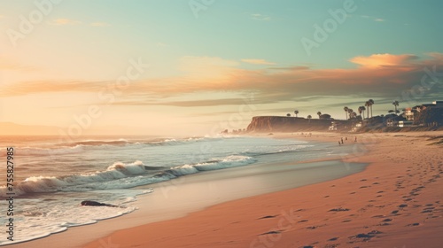 Wallpaper Mural Tritone beach scene with sun kissed hues Torontodigital.ca