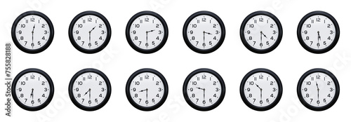 Generic clock displaying time at the bottom of every hour isolated on transparent background. 3D rendering