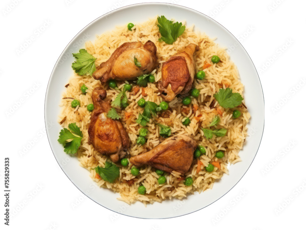 Chicken and Rice Pilaf isolated on transparent background, transparency image, removed background