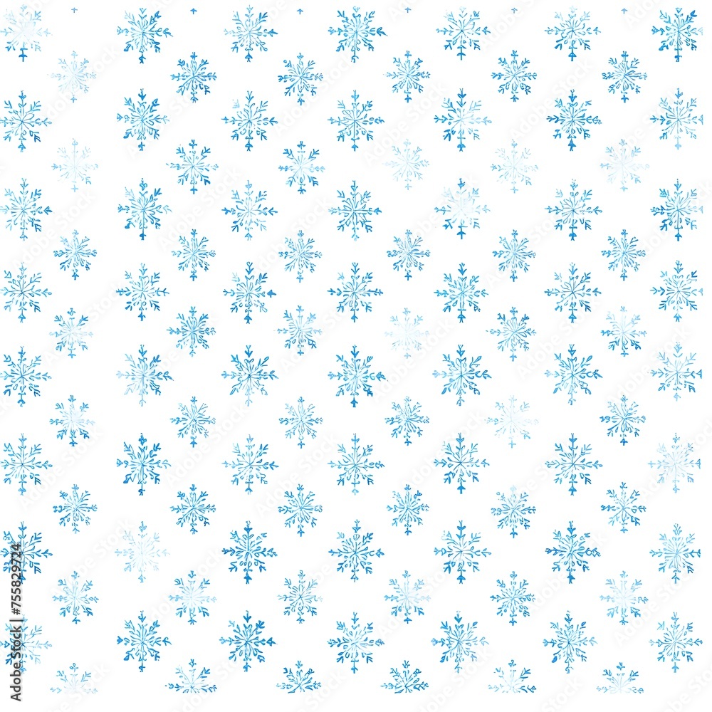 Snow White Background: A continuous pattern of delicate snowflakes on a pristine white background evokes the serene beauty of a winter wonderland.