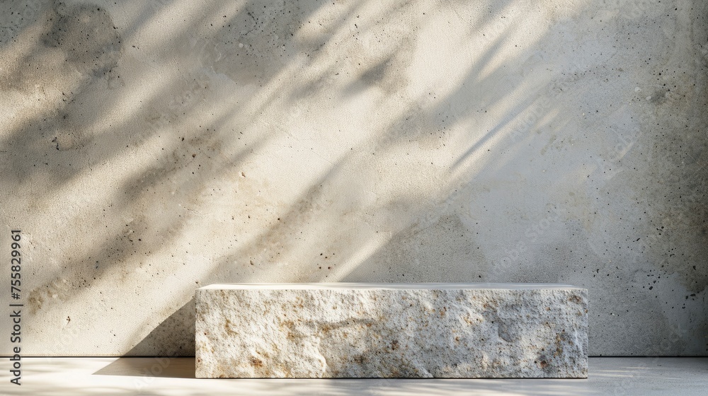 Stone podium for display product. Background for cosmetic product branding, identity and packaging - generative ai Stone podium for display product. Background for cosmetic product branding, identity and packaging - generative ai