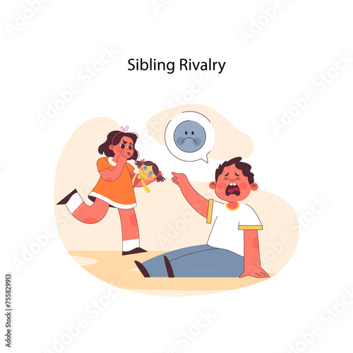 Sibling Rivalry concept. Flat vector illustration.