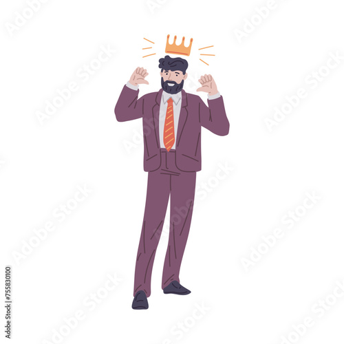 Jubilant crowned businessman floating illustration