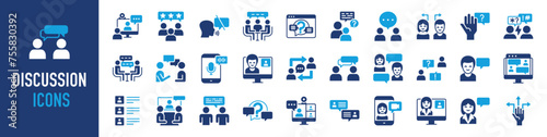 Discussion icons set. Communication, speech bubble, conversation, chatting, meeting, chat, social icon vector illustration 