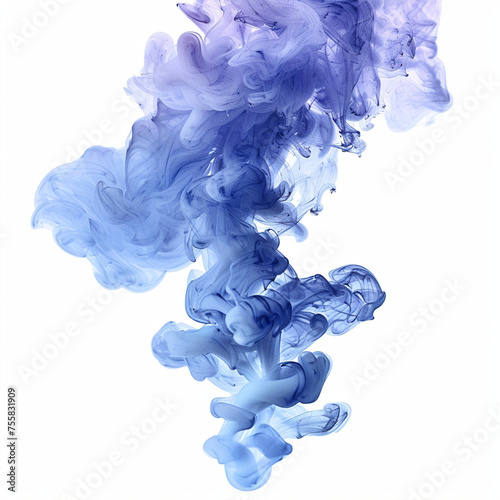 Blue ink stain on white background, blue ink on water, design, 