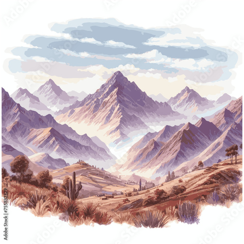 watercolor of  Kilimanjaro mountain isolated on white background