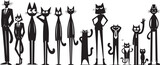 eccentric cats, tall bipedal city-style cats, black vector graphic