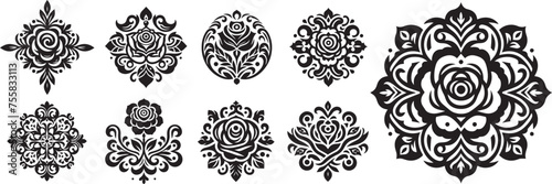 retro ornaments with floral elements, black vector graphic photo