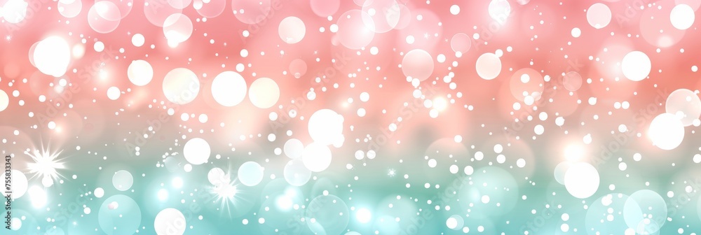 Soft delicate blurred bokeh background in mint green, peach orange, and silver white colors