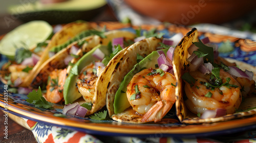 Delicious shrimp tacos, generative ai photo